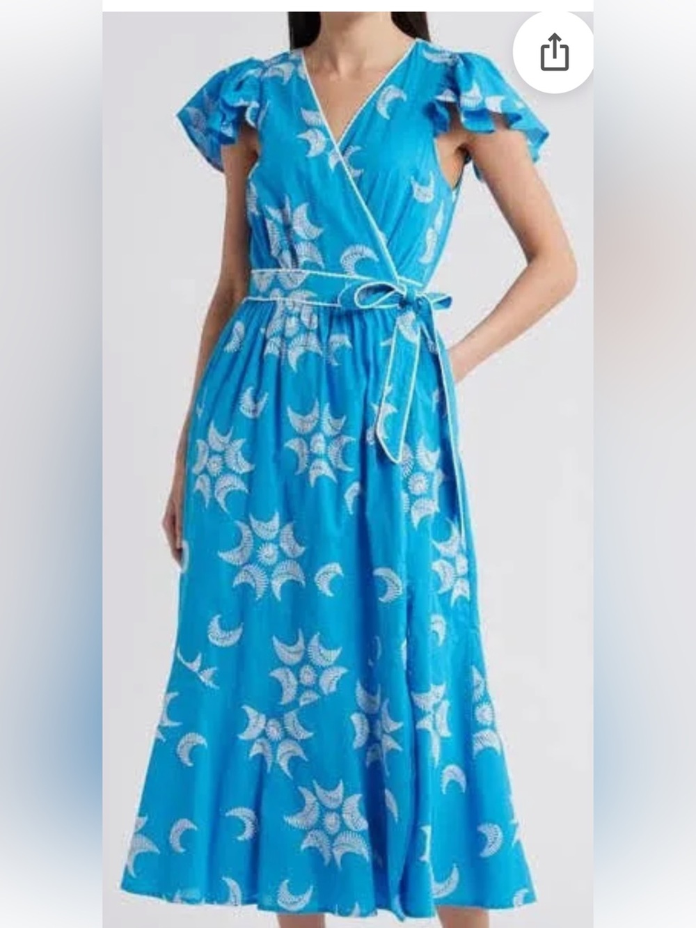 Sky Blue Wrap Maxi Dress with White Starburst Print
